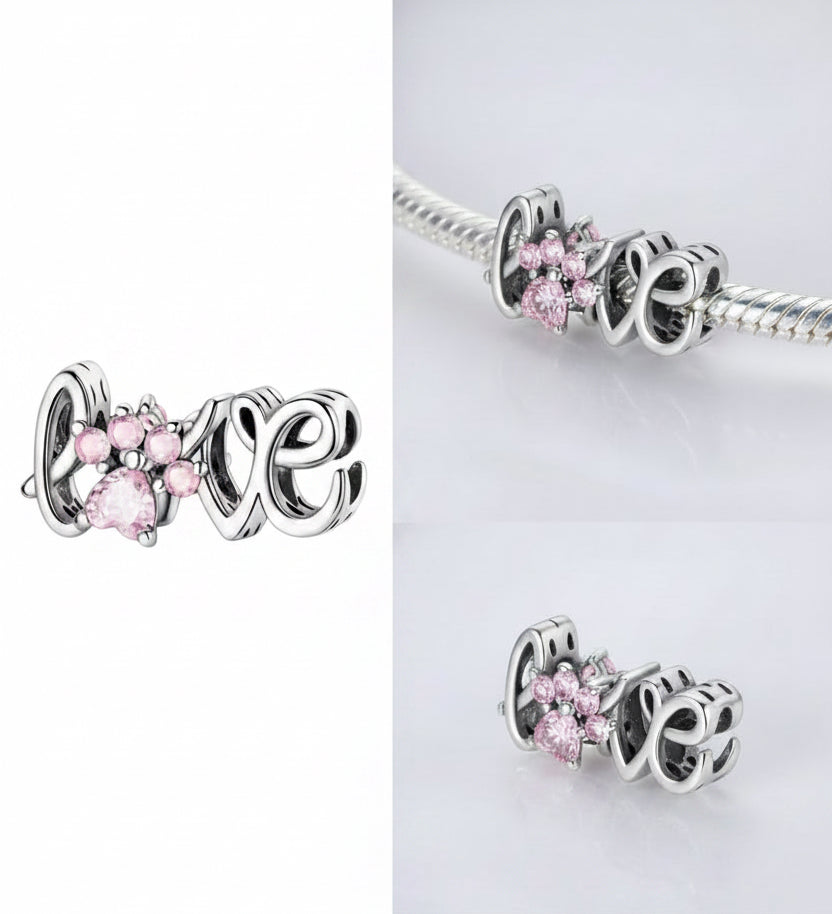 Love & Paw” Pink CZ Charm