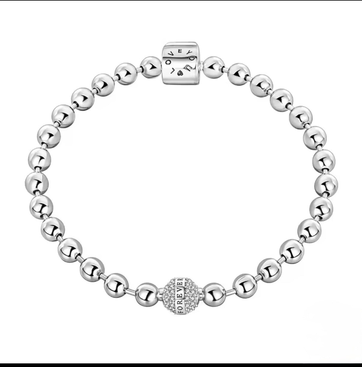 “Forever Love You” Beaded Charm Bracelet — Silver Ball Chain