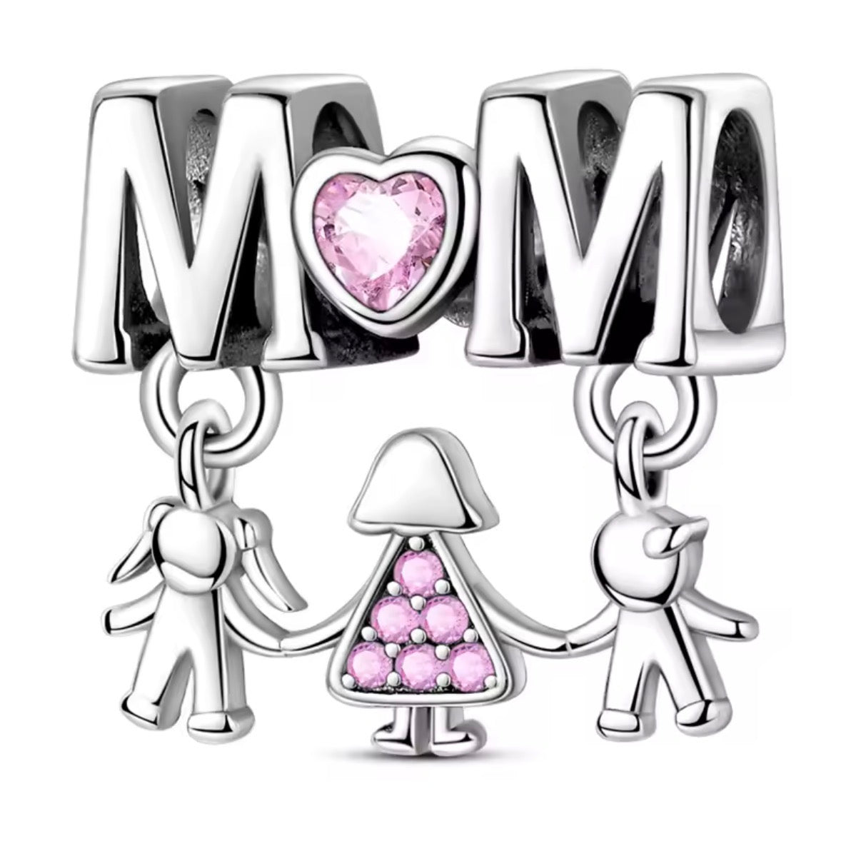 “MOM” Heart Charm with Kids Dangles