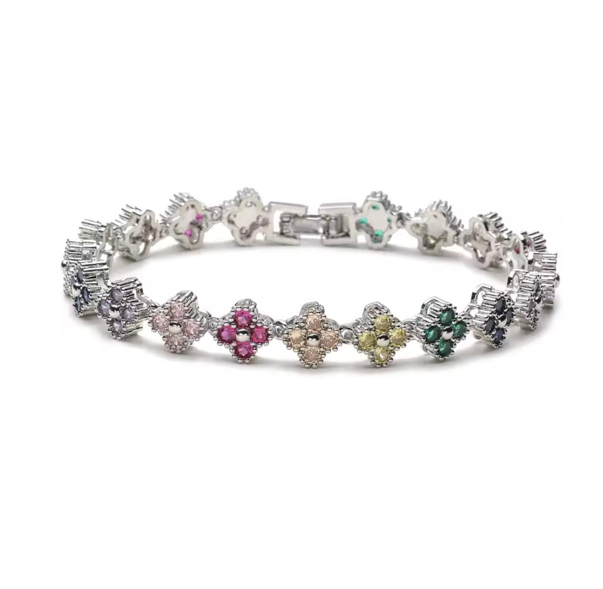 Rainbow Flower Tennis Bracelet