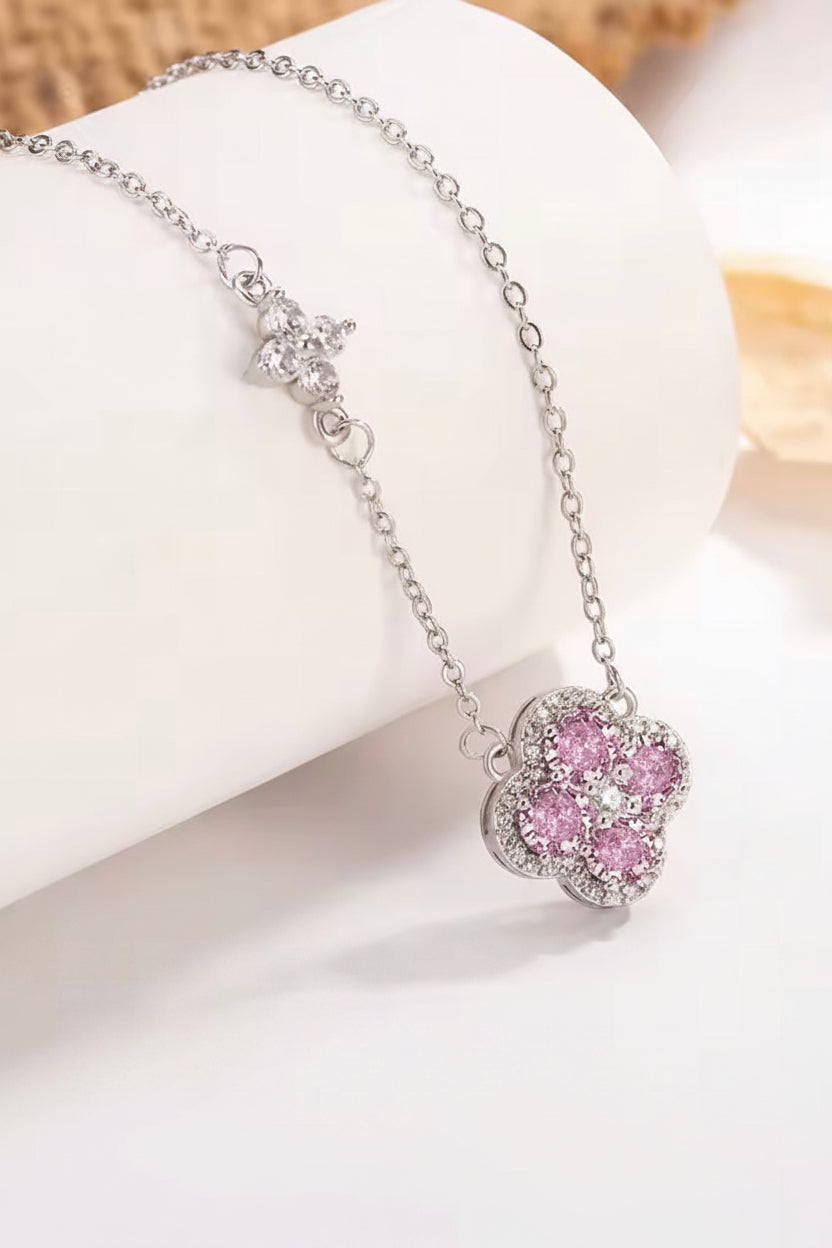 Crystal Clover Pendant Necklace — Four-Leaf Flower Charm Chain