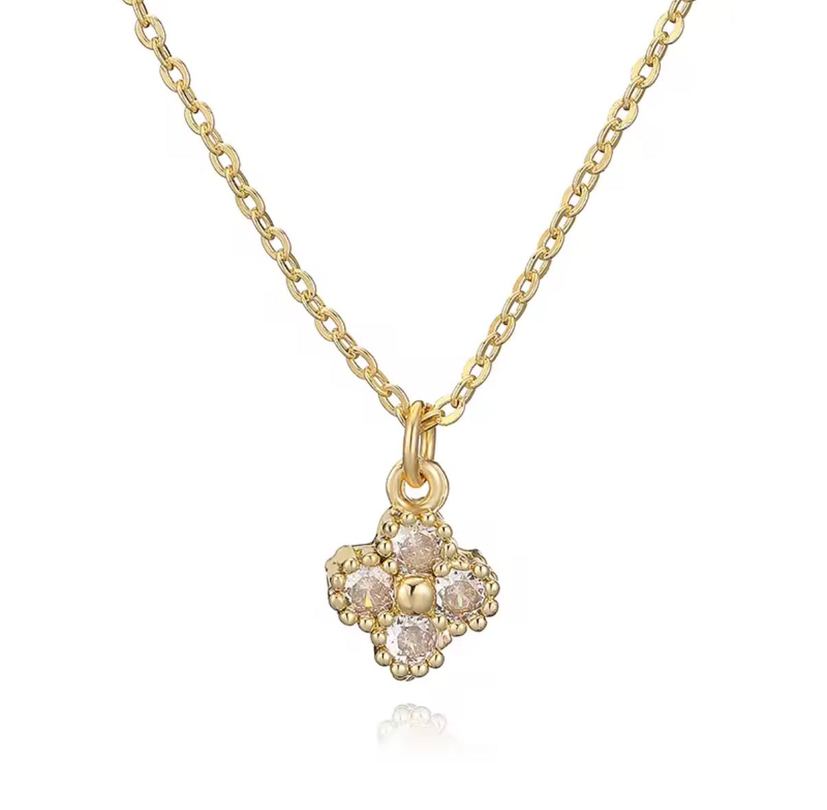 Mini Gold Clover Pendant Necklace — Crystal Birthstone Necklace