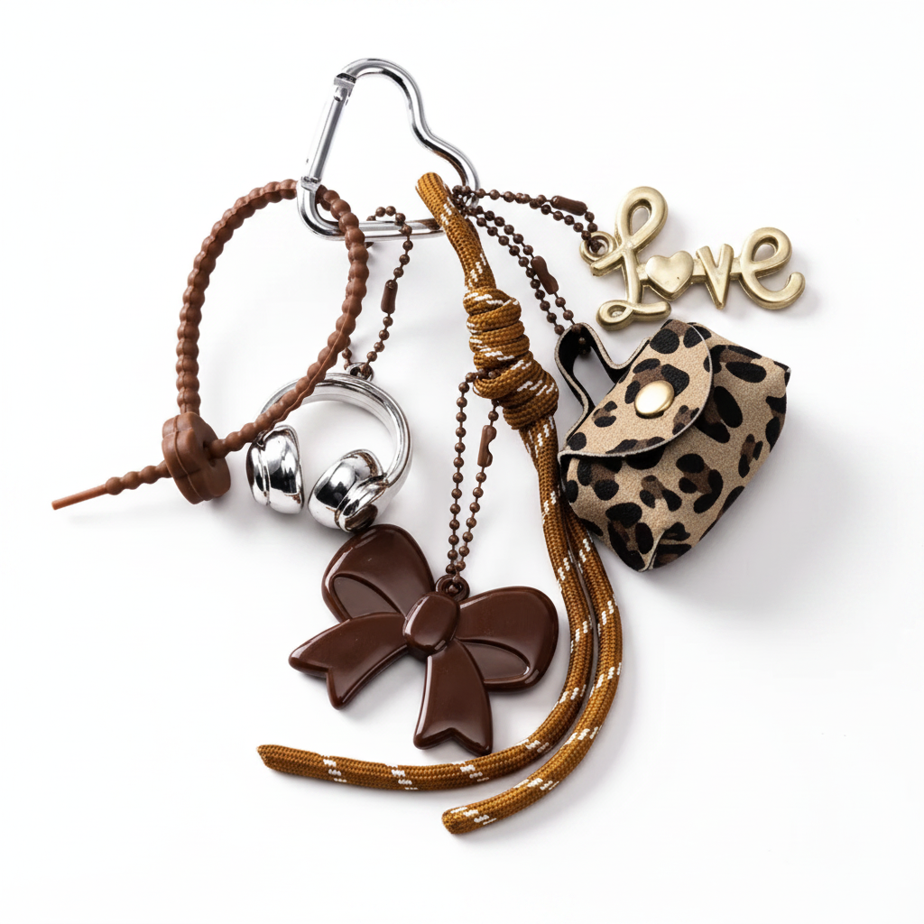 Leopard “LOVE” Charm Keychain — Bow & Rope Tassel Bag Charm