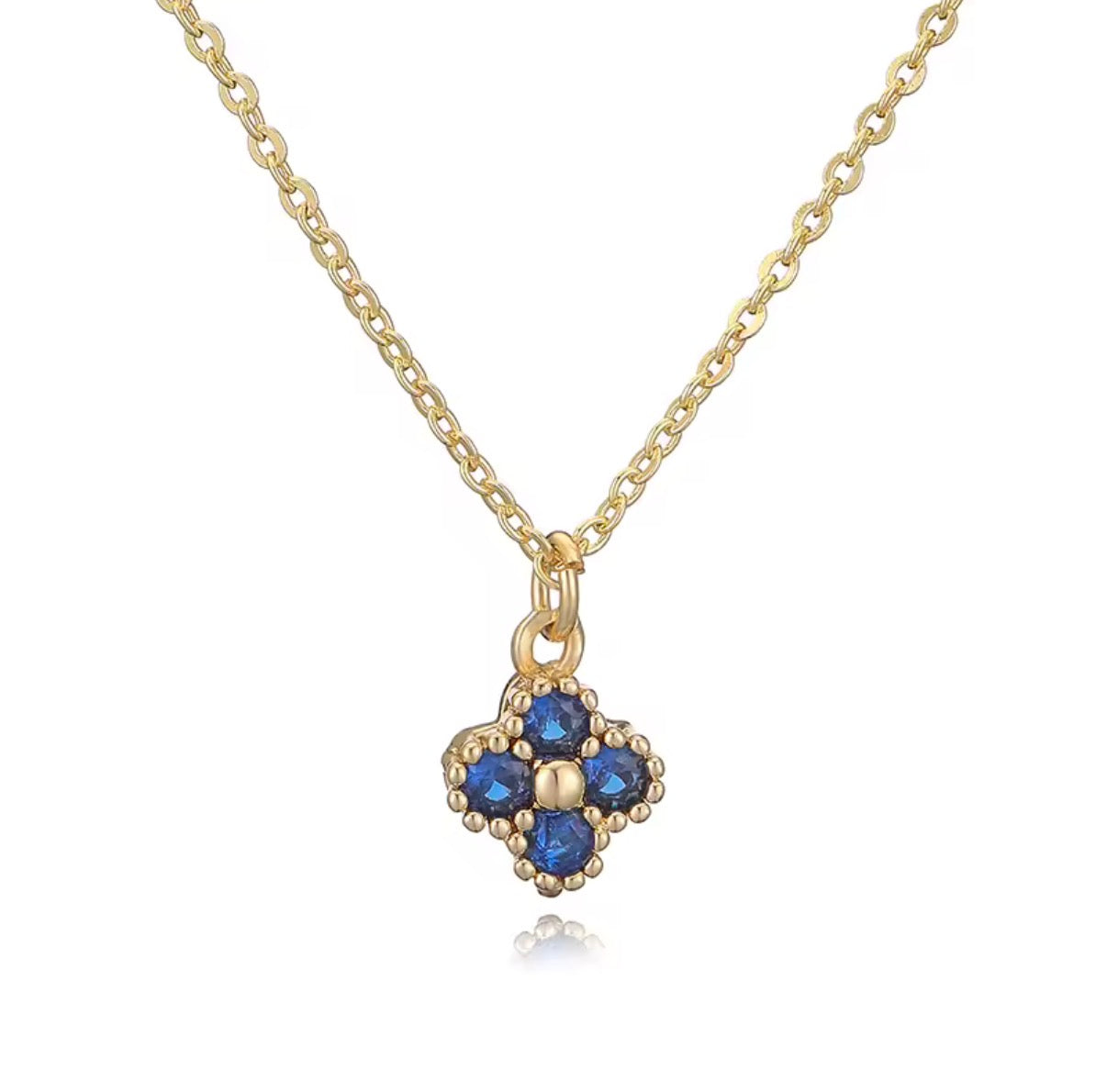 Mini Gold Clover Pendant Necklace — Crystal Birthstone Necklace