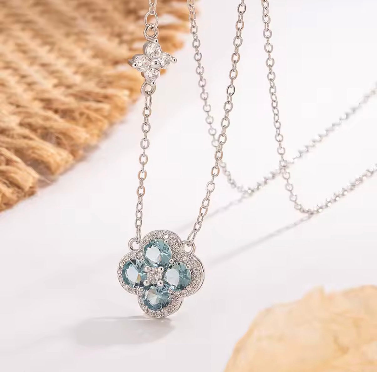 Crystal Clover Pendant Necklace — Four-Leaf Flower Charm Chain