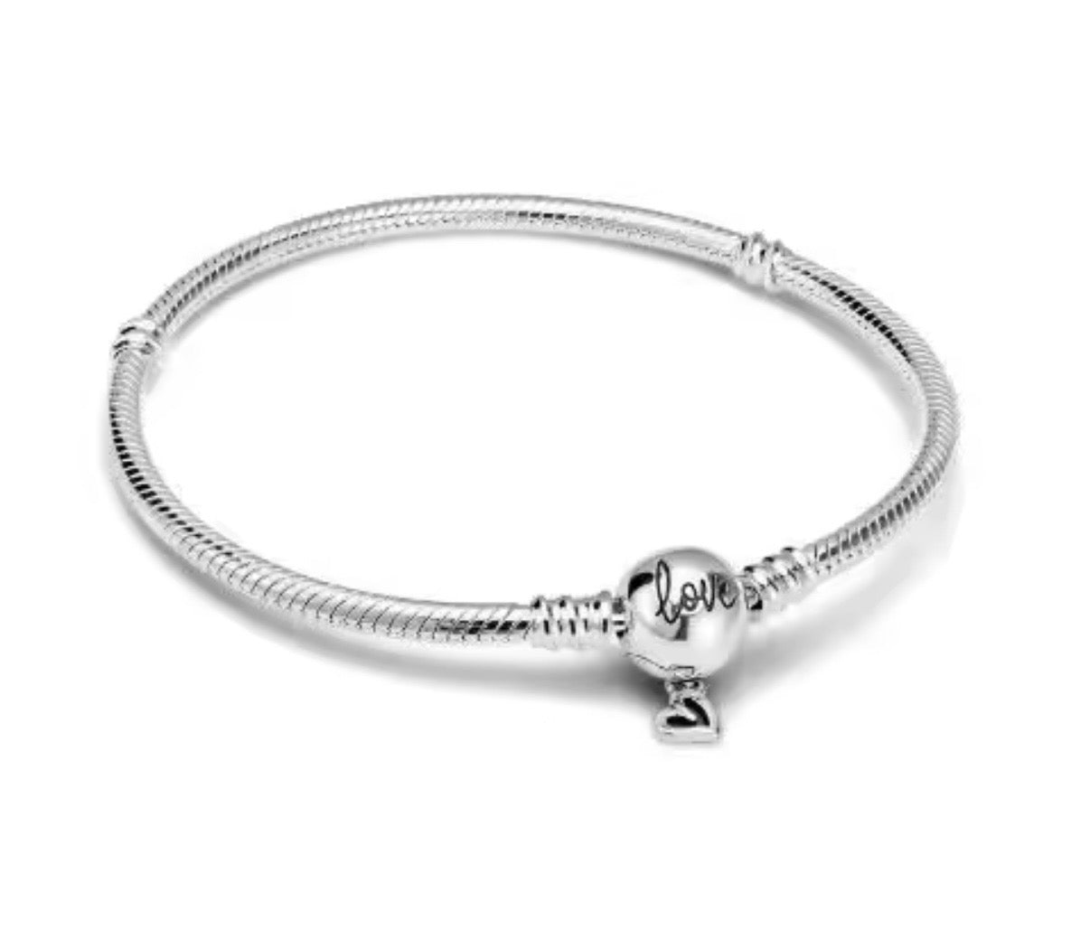 “Love” Snake Chain Charm Bracelet — 925 Sterling Silver