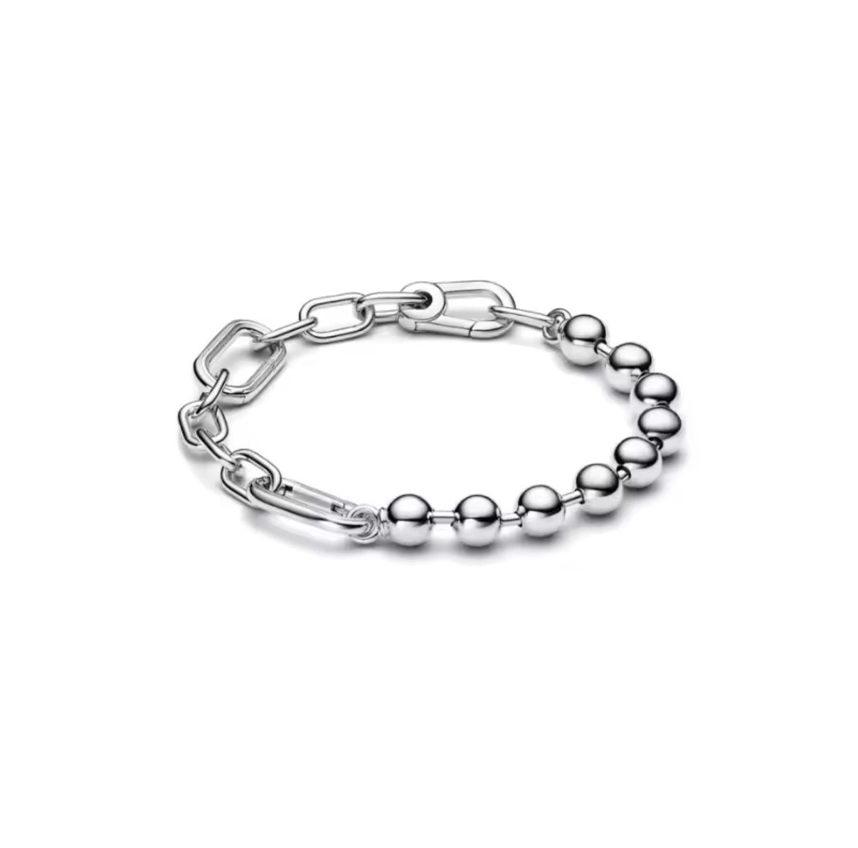 Chunky Chain & Bead Bracelet — Mixed Link Silver-Tone Bracelet