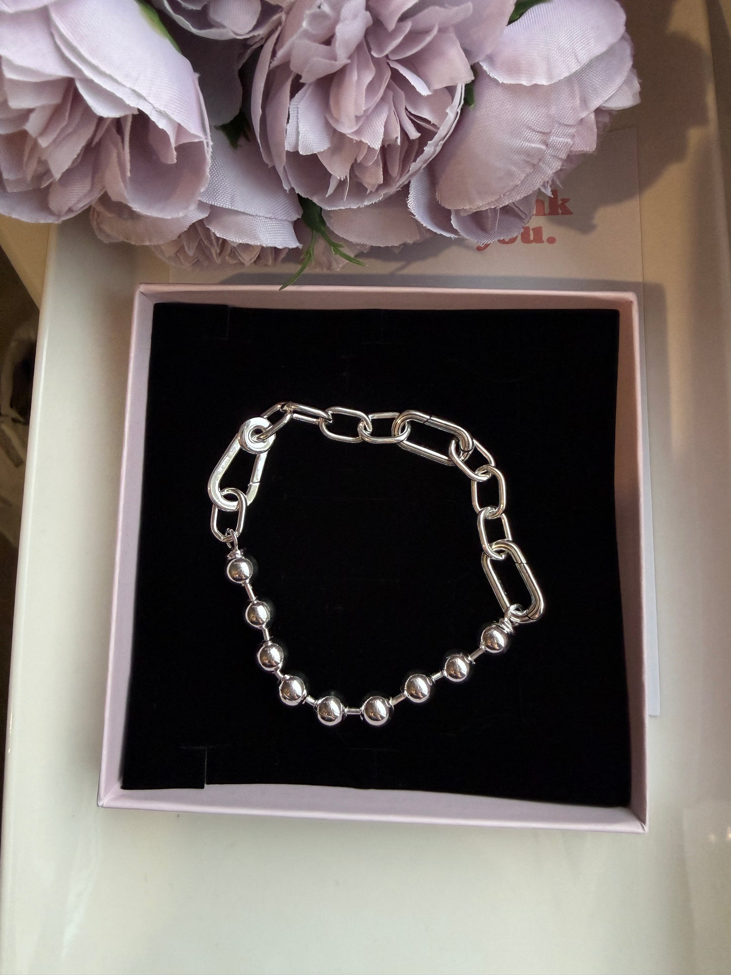 Chunky Chain & Bead Bracelet — Mixed Link Silver-Tone Bracelet