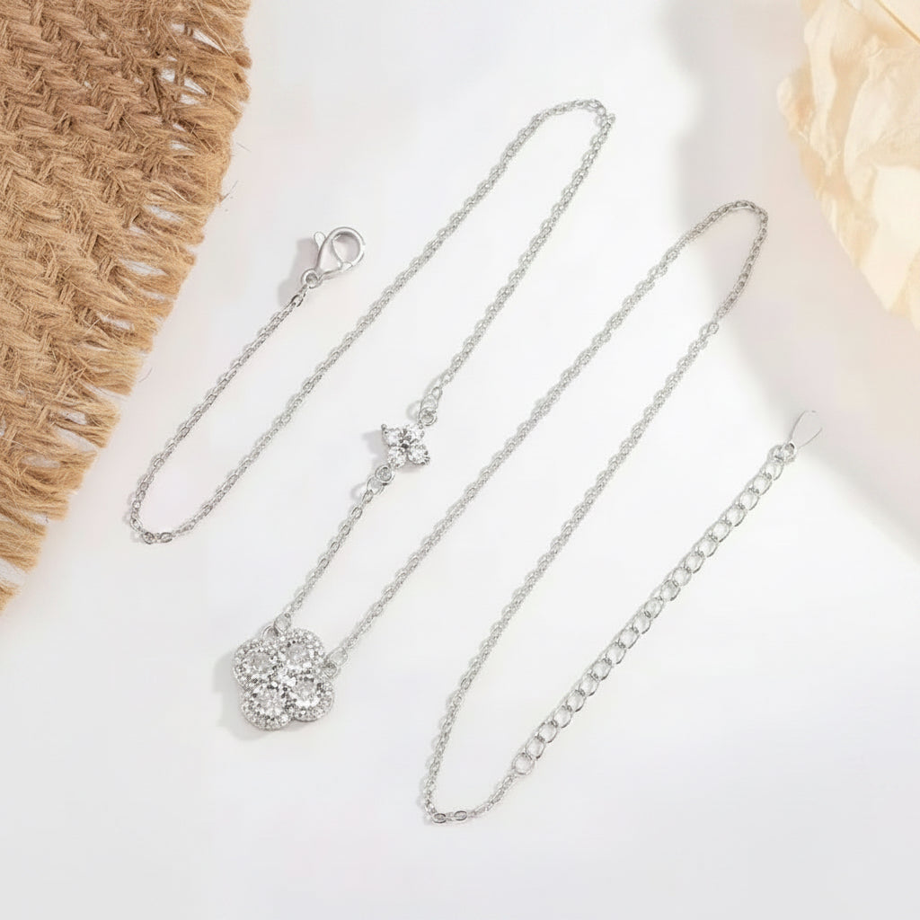 Crystal Clover Pendant Necklace — Four-Leaf Flower Charm Chain