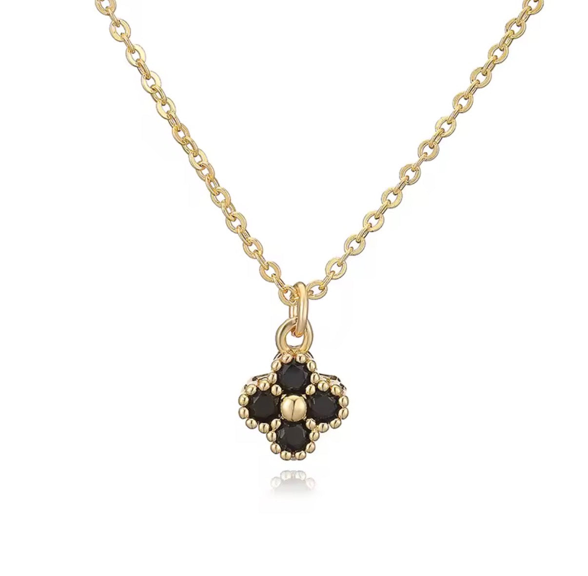Mini Gold Clover Pendant Necklace — Crystal Birthstone Necklace