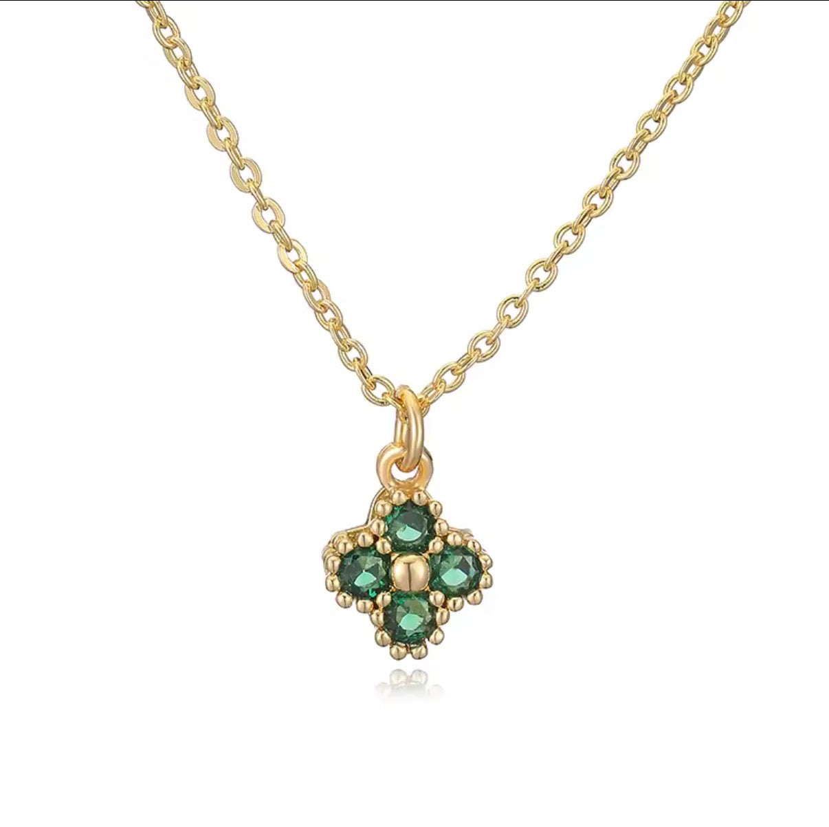Mini Gold Clover Pendant Necklace — Crystal Birthstone Necklace