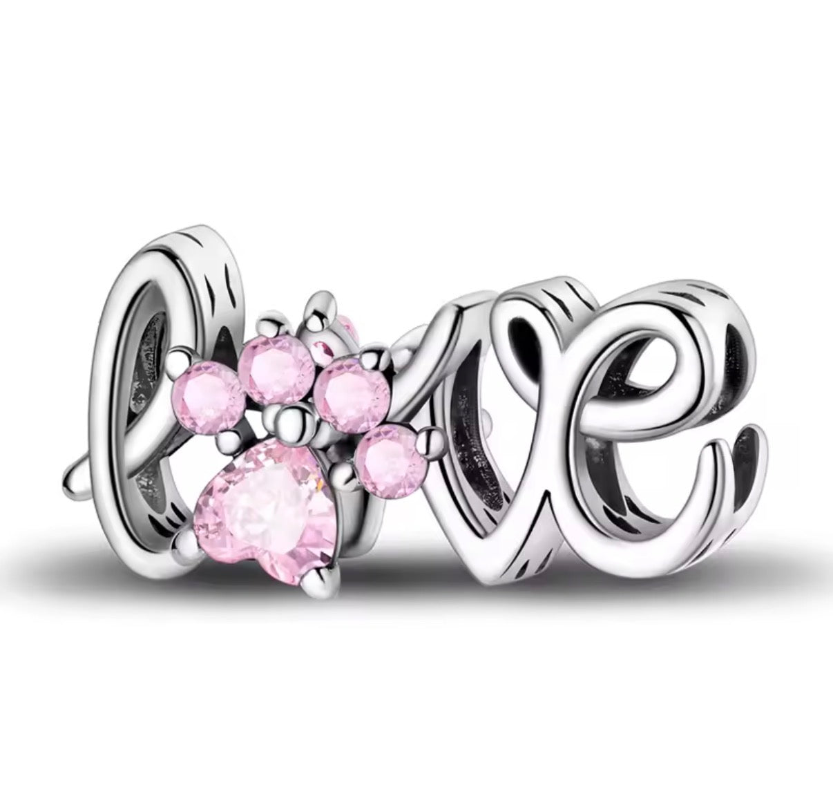 Love & Paw” Pink CZ Charm