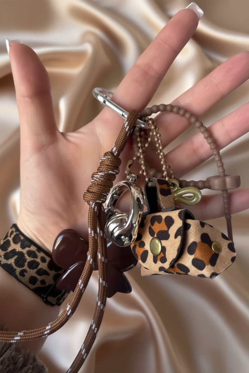Leopard “LOVE” Charm Keychain — Bow & Rope Tassel Bag Charm